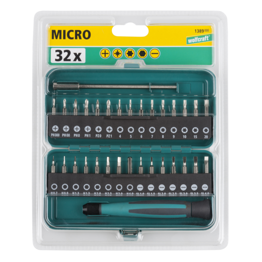 Caja de puntas micro para tornillos pequeños, 32 unidades